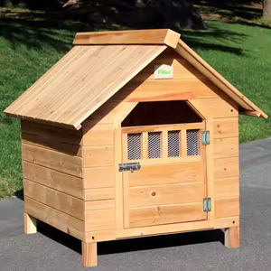 Nichoir pour chien en bois d'extérieur avec porte en maille, résistant aux intempéries, avec coussin amovible, personnalisable - Product Image 2