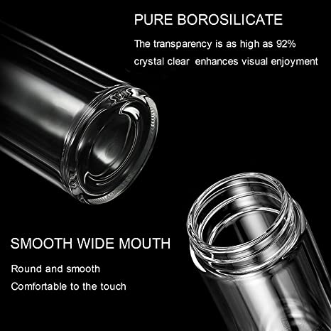 14oz Tea Bottle with Infuser Double Wall High Borosilicate Glass with Strainer & Infuser 400ml