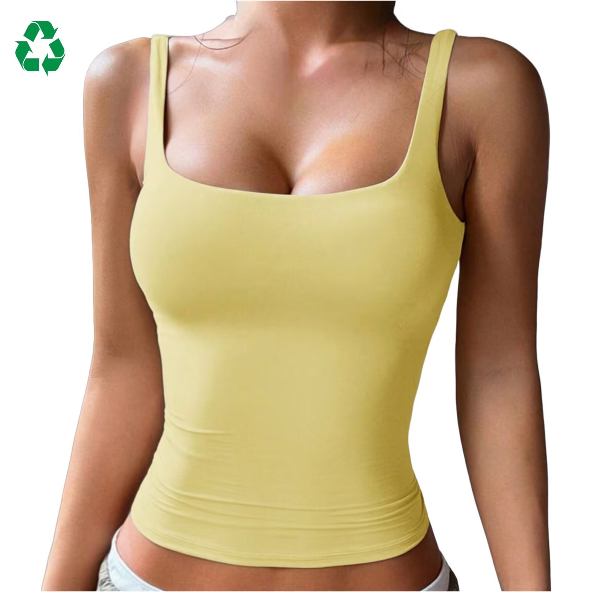 Custom Eco-Friendly Recycled Scoop U Neck Breathable Gym Active Solid Color Tops Workout Yoga Tank Tops
