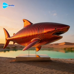 Скульптура акулы из нержавеющей стали с полированным современным дизайном креста для парков и садов - Product Image 6