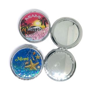 Custom Logo Miami Round Liquid Glitter Sand Leather Pocket <b>Mirror</b> Compact Cosmetic Makeup <b>Mirror</b> Pocket <b>Mirror</b> Custom Logo - Product Image 1