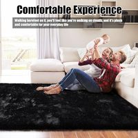 Tapis moelleux pour salon, tapis pour chambre à coucher, tapis noir doux et duveteux, tapis d'intérieur en peluche anti-peluchage pour chambre d'enfant