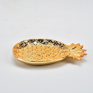 Juego de platos de joyería de cerámica de tres piezas estilo <span class=keywords><strong>piña</strong></span> Platos y platos chapados en oro - Product Image 6