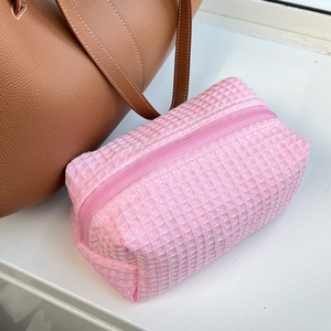 Bolsa de maquillaje de gofres con logotipo personalizado rosa al por mayor adecuada para cosméticos de viaje bolsa de transporte de muestra - Product Image 2