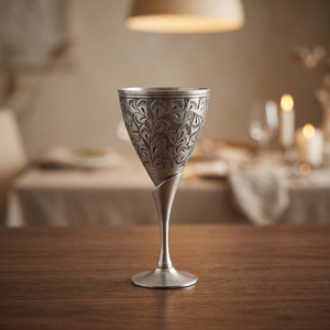 Gobelet à vin en laiton gravé vintage KAMRAN, argent antique, 200 ml, fait main, écologique, pour mariage et fête - Product Image 1