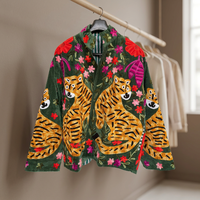 Veste Bomber Varsity Safari en velours vert tigre brodé, réversible, faite à la main, taille unique, pour femmes, avec logo personnalisé
