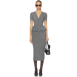 Vestido Midi Vintage para Mujer, Estilo Dos Piezas, Color Sólido, Formal, Verano, ODM, Corte Regular, Cuello en V, Manga Corta, Sexy, Transpirable, Control de Abdomen - Product Image 1