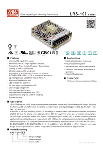 MeanWell LRS 100 12 12V 8.5A 102W SMPS แหล่งจ่ายไฟโลหะสำหรับระบบอัตโนมัติทางอุตสาหกรรม ระบบ LED เครื่อง CNC ให้กำลังไฟคงที่ - Product Image 2