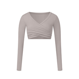 Femmes blanc Nylon haut court manches longues respirant vêtements de sport pour Fitness Yoga gymnastique entraînement <span class=keywords><strong>Jogging</strong></span> automne 2024 vêtements de Fitness - Product Image 4