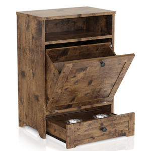 Station d'alimentation pour chiens avec récipient de stockage de nourriture et 2 bols surélevés, armoire à nourriture pour animaux de compagnie avec bol surélevé coulissant - Product Image 2