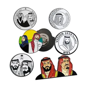 Spilla per la festa nazionale di KSA, distintivo in metallo per vendite calde con logo King in Arabia saudita smaltato morbido personalizzato