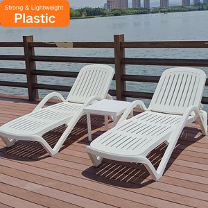 Chaises longues de <span class=keywords><strong>piscine</strong></span> en plastique <span class=keywords><strong>blanc</strong></span> réglables, 4 positions, portables, pliables, pour patio, hôtel, jardin, balcon, cadre - Product Image 3