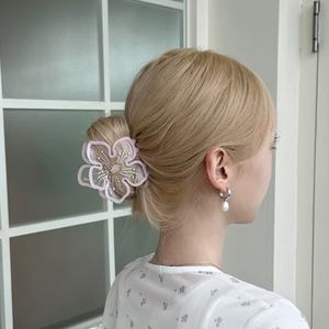 مشبك شعر زوي الجديد على الطراز الكوري بتصميم زهرة من الأسيتات، مشابك شعر كبيرة شفافة وملونة مزينة بالأحجار الكريمة للفتيات - Product Image 3