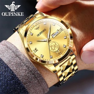 Reloj automático OUPINKE 3259 para hombre, reloj mecánico de oro real con doble calendario, reloj de pulsera de lujo a prueba de agua de primera marca para hombre. - Product Image 6