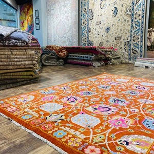 Tapis Oushak en laine noué à la main Coral Weavers, motif floral rouge, poils moyens, envers en laine, pour salon - Product Image 3