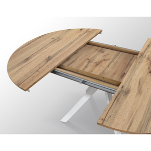 Gabri Extendable <b>Round</b> <b>Table</b> 120-170 Cm Rustic Oak Melamine Top <b>White</b> Iron Base Indoor Dining - Product Image 6