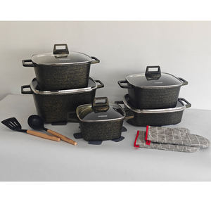 Batterie de cuisine professionnelle en granit moucheté, 16 pièces, comprenant des casseroles carrées de 20-32 cm et une casserole peu profonde de 28 cm, pour la restauration. - Product Image 5