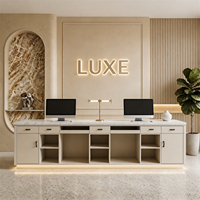 Comptoir de réception moderne de luxe avec éclairage LED et tiroirs de rangement, comptoir d'accueil commercial pour bureau, hôtel, salon, spa, clinique