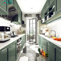 Meuble de cuisine moderne en mélamine verte, étanche, avec robinet et quincaillerie à fermeture douce, design personnalisable - Vente chaude Welbom