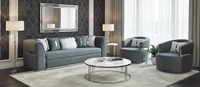 Ensemble de canapés Chesterfield moderne de luxe à trois places, rembourré en tissu velours, pieds en acier inoxydable doré, structure en bois pour hôtels et salons