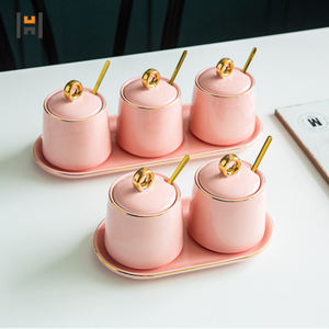 Boîte d'assaisonnement de cuisine en céramique de luxe rose ensemble de pots à épices en porcelaine sel/sucre/épices/poivre - Product Image 5