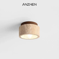 Plafonnier LED en travertin jaune, luminaire en bois japonais, éclairage rond en bois pour salon, couloir, véranda, balcon