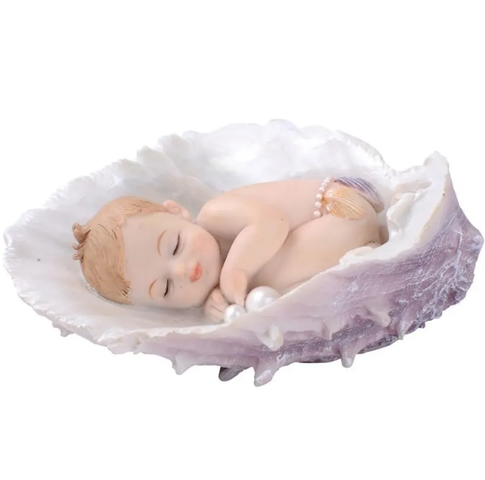 Harz im Bett in einer Muschel liegendes Perle Baby kreative Heimstatue