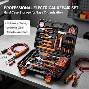 Kit <span class=keywords><strong>d</strong></span>'outils de réparation pour électricien avec multimètre, fer à souder et outils à main, coffret rigide pour la réparation électrique domestique et le bricolage - Product Image 3