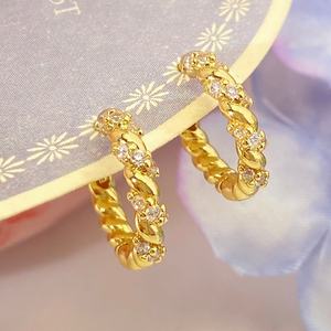 New Arrival <b>Earrings</b> <b>Women</b> Jewelry 18K Gold Plated Zirconia Gemstone Twisted Huggie <b>Earrings</b> <b>for</b> Girl - Product Image 2