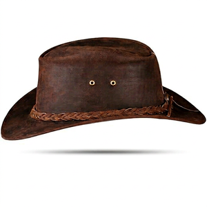 Unisex Brown Leather Cowboy <b>Hat</b> With Braided <b>Band</b> Casual Outdoor Style Adult Spring Autumn Fit 56-58CM 2026 - Product Image 1