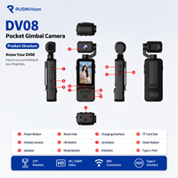 Caméra Vlog DV08 avec stabilisateur de poche, mini caméscope 2K, objectif rotatif à 270°, connexion WiFi via application, écran de 1,97 pouce, Type-C, étanche