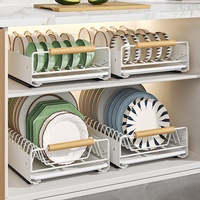 Étagère à vaisselle multifonctionnelle coulissante en acier au carbone, type armoire, avec tiroir de rangement de cuisine et panier à vaisselle séparé
