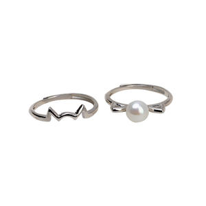 Anillo Abierto de Plata S925 con Orejas de Gato, Juego de 2 Piezas, 6-7 Perlas, Soporte Hueco, Accesorios, Anillos de Moda con Forma de Oreja de Gato al Vapor - Product Image 5