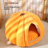 Coussin de couchage pour chien et chat en forme de citrouille, ultra-mignon, chaud pour l'hiver, résistant aux taches, design ourson en tissu, pour usage extérieur