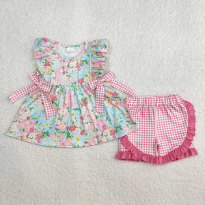 Conjuntos Casuales de 2 Piezas para Niñas, Primavera-Verano, Manga Corta, Estampado Floral, Shorts, Vestido Romper, Ropa a Juego para Hermanas, Venta al Por Mayor - Product Image 2