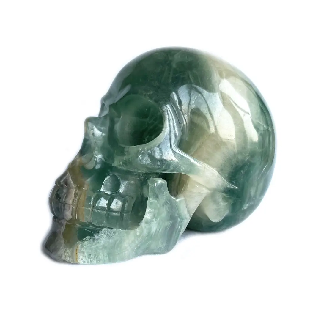 Natural Hand Carved Life Size Crystal Skulls Customized Fluorite Crystal Skulls