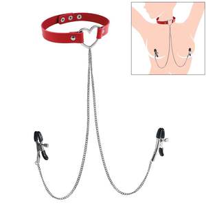 SM 섹스 토이 유럽과 미국 펑크 가죽 손톱 섹시한 칼라 넥 스트랩 초커 목걸이 넥 체인 유방 클립 - Product Image 2