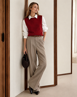 Gilet pull sans manches en laine et nylon rayé colorblock pour femme, col rond, tricot d'automne