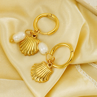 Boucles d'oreilles en acier inoxydable avec perles, forme éventail, bijoux fantaisie pour femmes, luxe, vente en gros