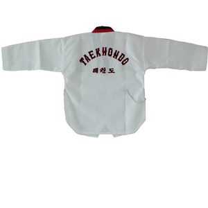 Uniforme de Taekwondo Unisex Rojo y Negro con Cuello en V, Cómodo Traje de Entrenamiento para Club de Taekwondo, Venta al Por Mayor, Personalización de Logotipo Disponible - Product Image 5