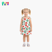 Gaun Anak Perempuan Puresun Top Factory Motif Semangka Kasual Musim Panas Tanpa Lengan Sepanjang Lutut 100% Katun Model Kustom Usia 10-12 Tahun