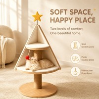 Petit arbre de Noël pour chat, griffoir en bois et sisal, mobilier pour chat, plateforme lounge confortable, jouet interactif avec pompon pour chaton