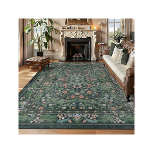 Tapis de luxe imitation cachemire rectangulaire, motif plantes et fleurs, teinture à l'encre beige, feuilles de verre, tapis de salon - Product Image 4