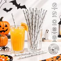 Halloween 2026 Nouveau Design Pailles Réutilisables en PP Imprimées Motif Toile d'Araignée 12 Pouces Sans BPA Qualité Alimentaire LFGB