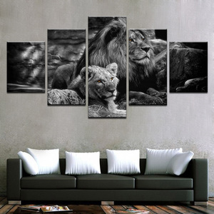 Décoration murale moderne personnalisable pour la maison et l'hôtel, impression haute définition, <span class=keywords><strong>toile</strong></span> de <span class=keywords><strong>lion</strong></span> doré, 5 peintures consécutives pour un style élégant - Product Image 2