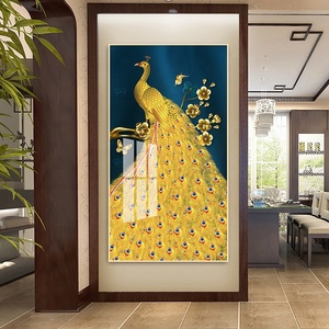 Fournisseur d'usine, œuvre d'art personnalisée en pop art, plumes <span class=keywords><strong>de</strong></span> <span class=keywords><strong>paon</strong></span>, décoration intérieure, oiseaux paons, animaux, art mural en verre cristal, <span class=keywords><strong>peinture</strong></span> <span class=keywords><strong>de</strong></span> paysage - Product Image 3