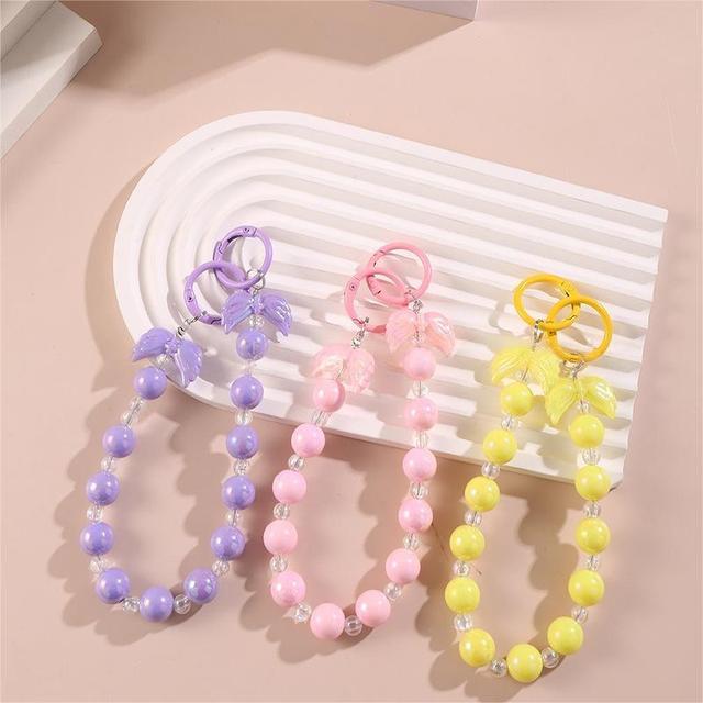 Candy Colorful Plastic Beaded Wrist Strap Cute Cell Phone Charms Phone Strap String Keychain Wallet Bag Decoration