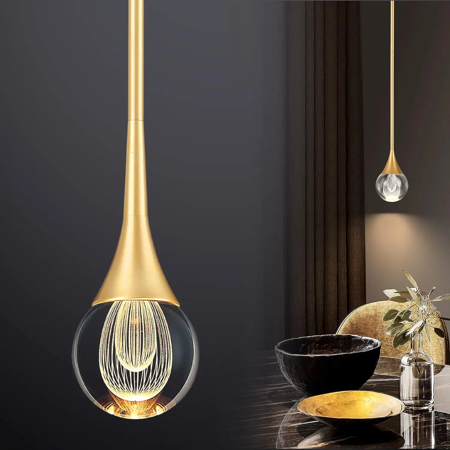 2024 Nieuwe Druppel Kristal Hanglamp Plafond Hangende Verlichtingsarmaturen Led Glas Verlichting Goud Messing Keuken Modern Koper 80