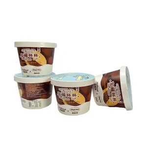 カスタムロゴ印刷アイスクリーム容器350 mlアイスクリームカップ4オンスアイスクリームカップドーム蓋付き