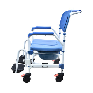 Silla de ruedas con asiento para el cuidado en el hogar, color azul real, plegable, con ruedas, para personas mayores y discapacitadas, equipo de seguridad para el baño - Product Image 4